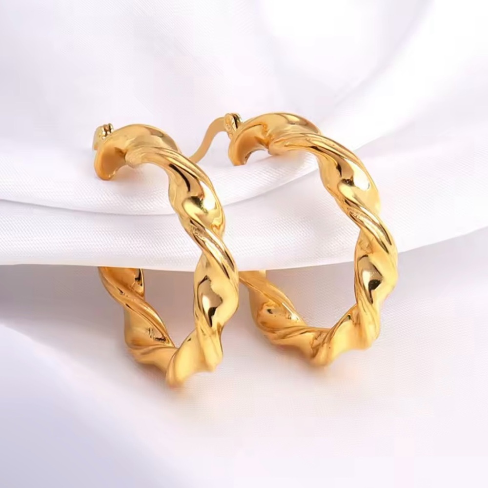 18K Gold Plated Medium Twisted Hoop Earrings - Picture 6 of 7